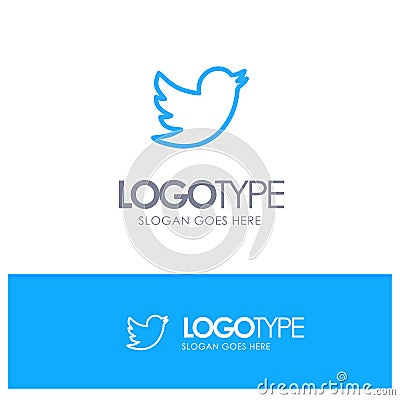 Network, Social, Twitter Blue outLine Logo with place for tagline Vector Illustration