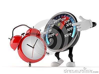 Network speed meter character with alarm clock Cartoon Illustration