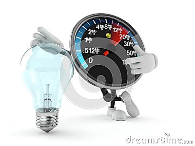 Network speed meter character with light bulb Cartoon Illustration