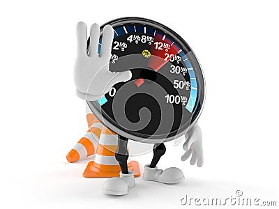Network speed meter character with traffic cone Stock Photo