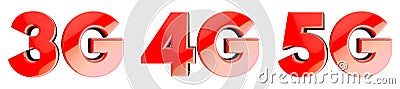 Network speed symbols: 3G, 4G, 5G. 3D Stock Photo
