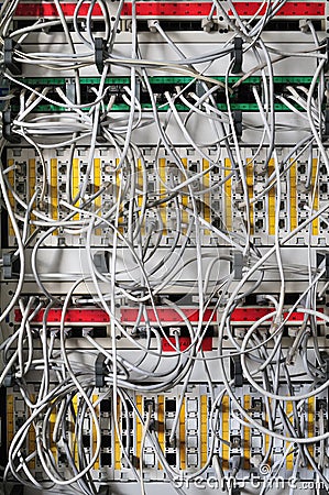 Network switch and cables Stock Photo