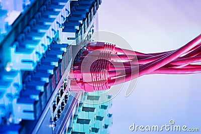 Network switch and ethernet cables,Data Center Concept Stock Photo