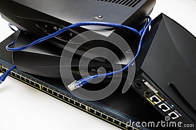 Network switch and routes Stock Photo