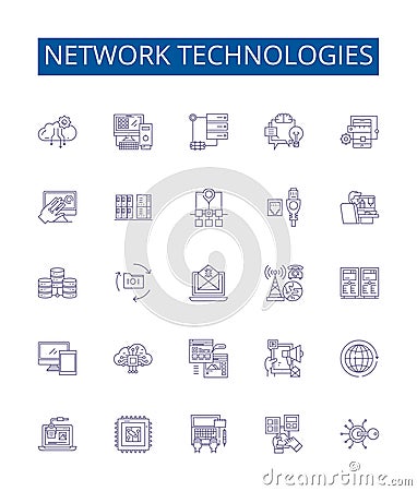 Network technologies line icons signs set. Design collection of Networking, Technologies, LAN, WAN, Routers, Switches Vector Illustration