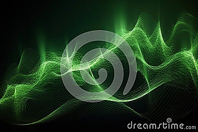Network technology background. Futuristic tech green background. Low poly 3d wire made with generative AI Scy fi space Cartoon Illustration