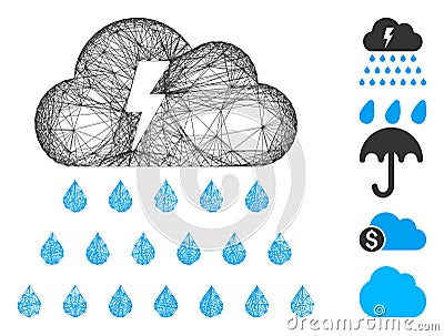 Network Thunderstorm Rain Cloud Vector Mesh Stock Photo