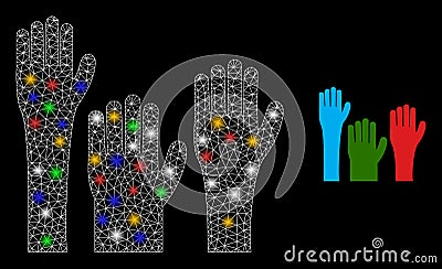 Network Voting Hands Glare Icon with Multicolored Glare Spots Vector Illustration