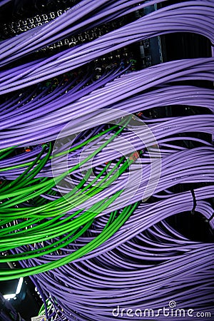 Network wires twisted in server Stock Photo