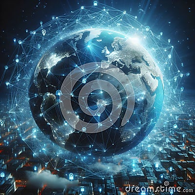 Networked connected Earth globalization internet connections telecommunications Stock Photo