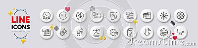 Networking, Cardboard box and Crepe line icons. For web app, printing. White buttons 3d icons. Vector Vector Illustration