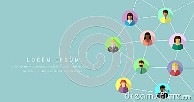 Networking concept with diverse people in flat design Vector Illustration