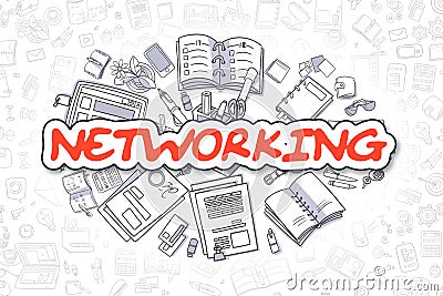 Networking - Doodle Red Word. Business Concept. Stock Photo