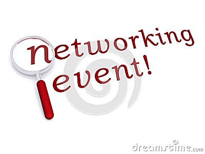 Networking event with magnifiying glass Stock Photo