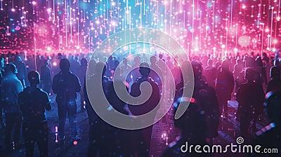 Networking event in a virtual world where diverse people interact through digital avatars, creating a unique and innovative Stock Photo