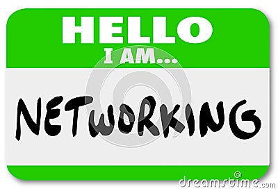 Networking Nametag Sticker Meeting People Making Connections Stock Photo