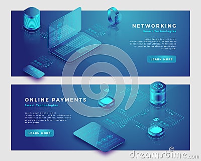 Networking and online payments concept banner template Vector Illustration