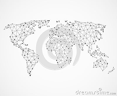 Networking world map texture, low poly earth. Vector global communication concept Vector Illustration