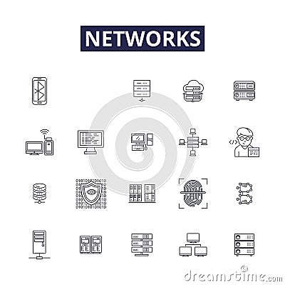 Networks line vector icons and signs. Connections, Links, Networking, Interconnects, Mesh, Web, Infrastructure, Wireless Vector Illustration