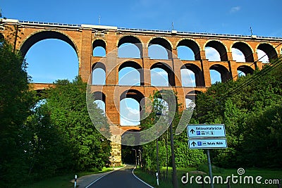 Netzschkau, Germany - May 20, 2024: Goltzsch Viaduct, the largest brick-built railway bridge in the world, located in Saxony, Editorial Stock Photo