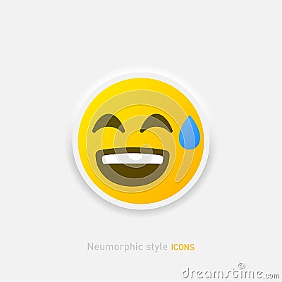 Neumorphic emoji vector icon. Positive laughs to tears emoticon in neumorphism style isolated on gray background. Vector Vector Illustration