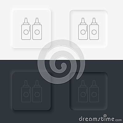 Neumorphic style black and white set food and drink vector icon. Ketchup and mustard vector line icon isolated. Bottles Vector Illustration