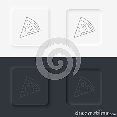 Neumorphic style black and white set food and drink vector icon. Pizza slice thin line icon Vector Illustration