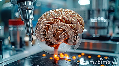 neural artificial intelligence brain in factory lab for futuristic research Stock Photo