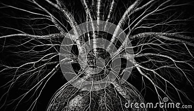 Neural axons branch like tree roots, synapse generated by AI Stock Photo
