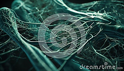 Neural axons grow like tree roots inside synapses generated by AI Stock Photo