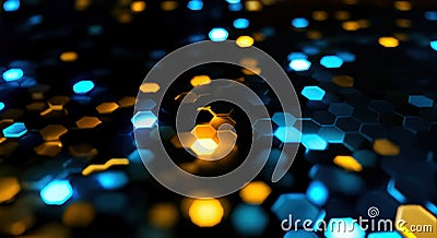 Neural Links Network Abstract background hexagon pattern with glowing lights Stock Photo