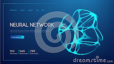 Neural network abstract artificial intelligence 3d vector illustration. Ai brain human neuron connection technology Vector Illustration