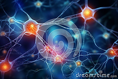 Neural network, artificial intelligence synapse connection. Generative AI Stock Photo