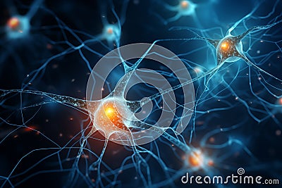 Neural network, artificial intelligence synapse connection. Generative AI Stock Photo