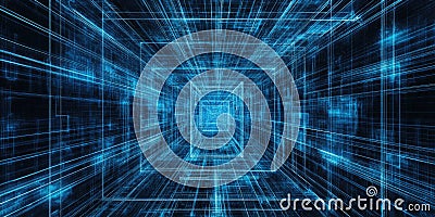 Neural Network in Blue: Abstract Lines and Nodes Interconnect in a Dark, Luminous Space, Suggesting Complex Connections Stock Photo