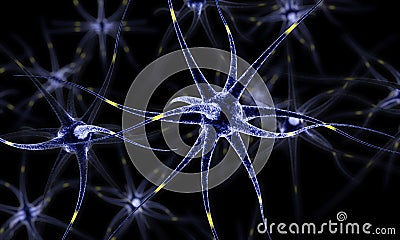Neural network , Brain cells , Human nervous system , Neurons 3d illustration Cartoon Illustration