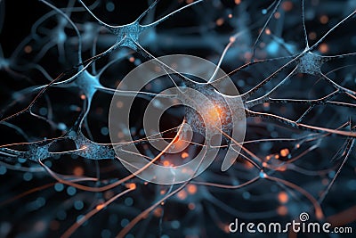 Neural network concept. Artificial intelligence synapse connection. Generative AI Stock Photo