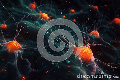 Neural network connection with a cosmic, sparkling visual representation in vibrant colors Stock Photo