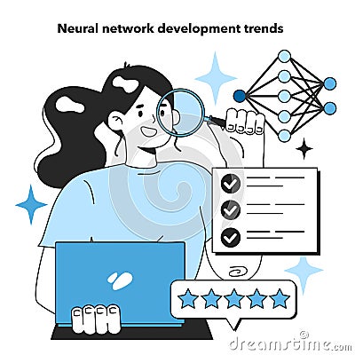 Neural network development trends. Self-learning computing system Cartoon Illustration