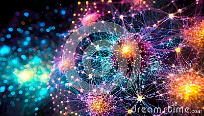 Neural network expanding and evolving as they absorb and learn from intricate lines of code. dynamic nature of artificial Stock Photo