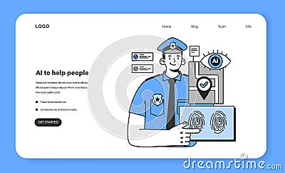 Neural network helping people with policemen assistance. Self-learning Vector Illustration