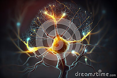 Neural network in the human brain showing activation of neurons and neuronal extensions. Neuroscience. Generated by ai Stock Photo