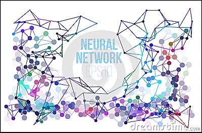 Neural network illustration. Abstract machine learning process. Geometric data cover Vector Illustration