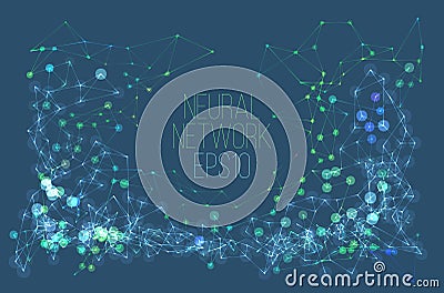 Neural network illustration. Abstract machine learning process. Geometric data cover Vector Illustration