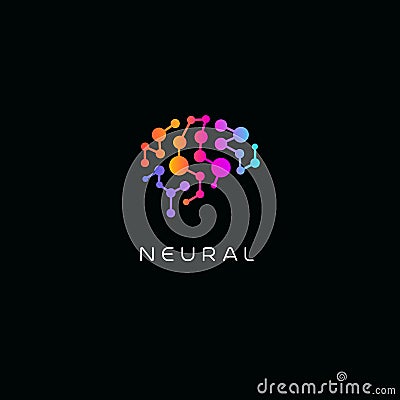 Neural network logo. Human brain emblem. Artificial intelligence icon. Creative thinking vector illustration. Isolated Vector Illustration