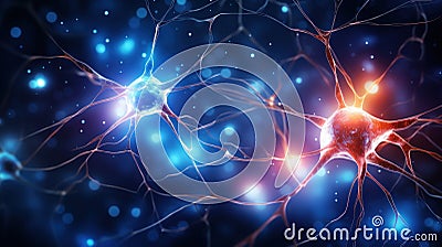 Neural network macro view, nerve cell with dendrites, neuron close-up. Concept of nervous system, synapse, research, science, Stock Photo