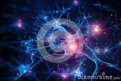 Neural network macro view, nerve cells with dendrites inside organism. Concept of neuron, nervous system, synapse, research, Stock Photo