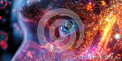 The Neural Network: A mesmerizing visualization of a neural network, where intricate connections and glowing synapses form a Stock Photo