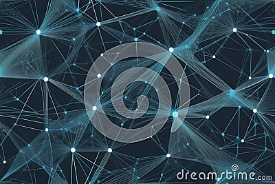 Neural network seamless pattern. Neural network of nodes and connections Cartoon Illustration