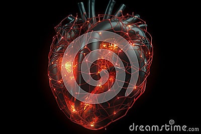Neural network in the shape of a human heart. Sentient artificial intelligence concept. Generative AI Stock Photo